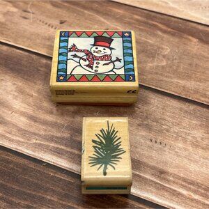 2 RUBBER STAMPEDE WOOD MOUNTED STAMPS SNOWMAN SQUARE A2647E POSH PINE Z151C